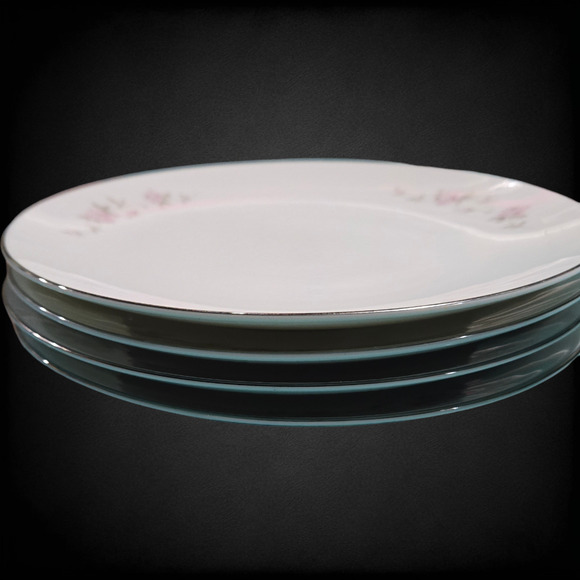 1960s Noritake Bellemead Salad Plates Set of 4 Floral Porcelain with Silver Trim - Picture 5 of 11